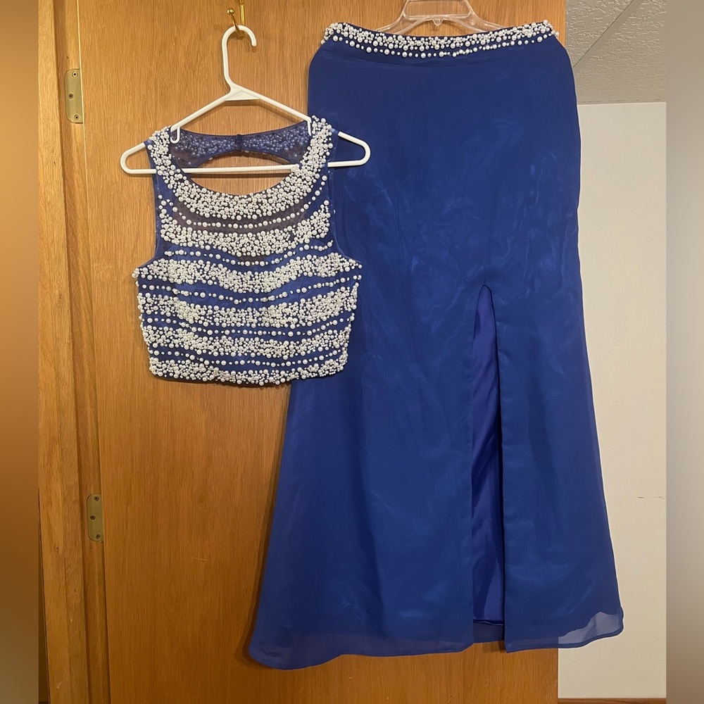 Anya Blue & White Pearl Two-Piece Prom Dress